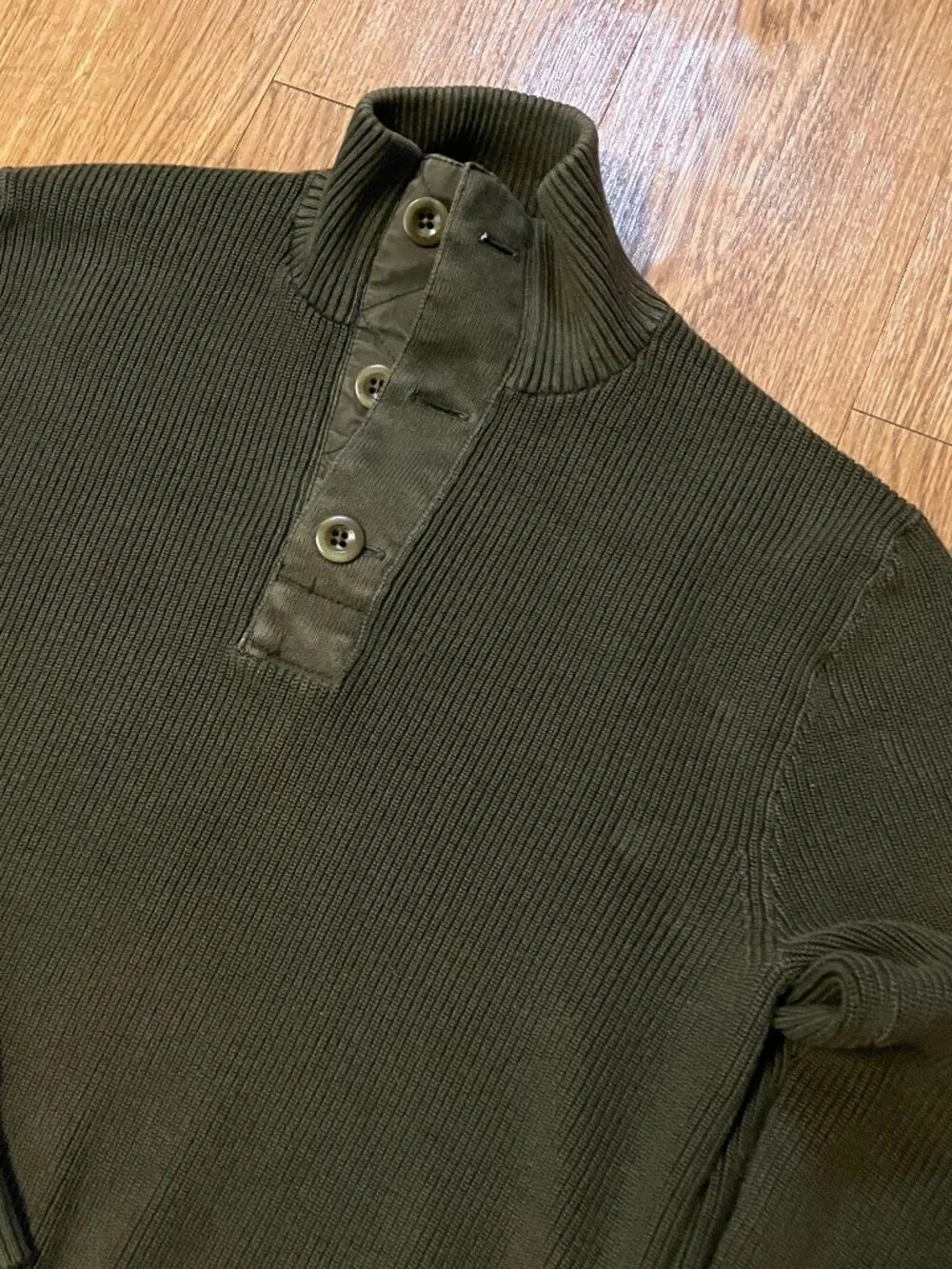Vtg Polo Ralph Lauren Mock Neck Button Sweater Small Olive Green Cotton Military